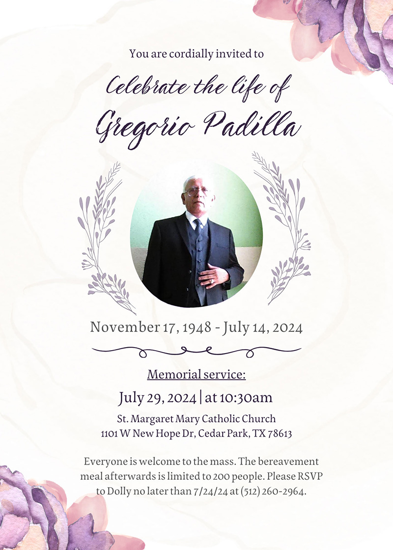 Memorial Service Invitation - English